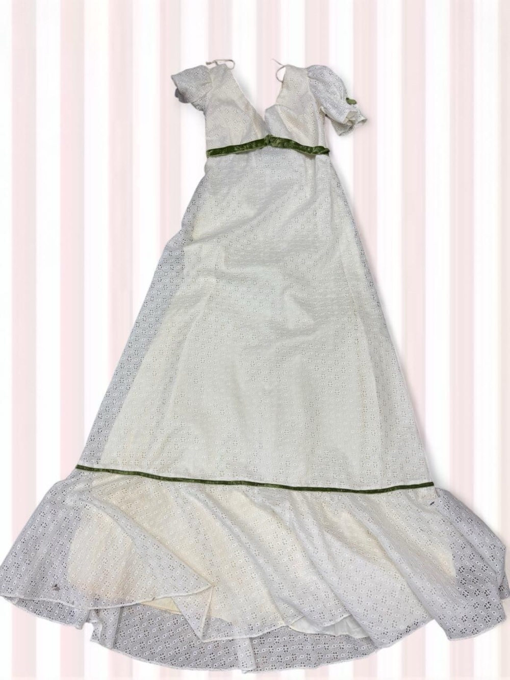 Only Ivory Eyelet Maxi Dress with Olive Trim